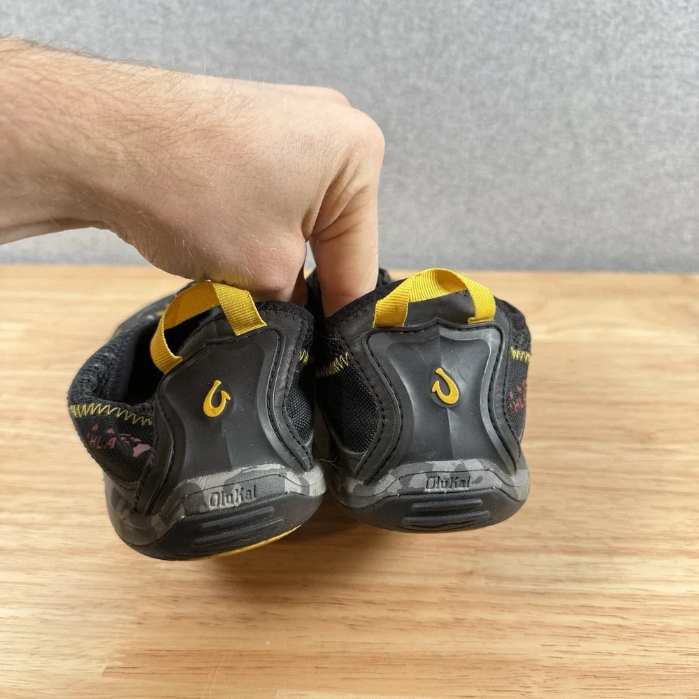 Olukai Shoes ELEU Trainer Casual Water Hawaiian Mesh Black/Yellow Mens Size 8.5